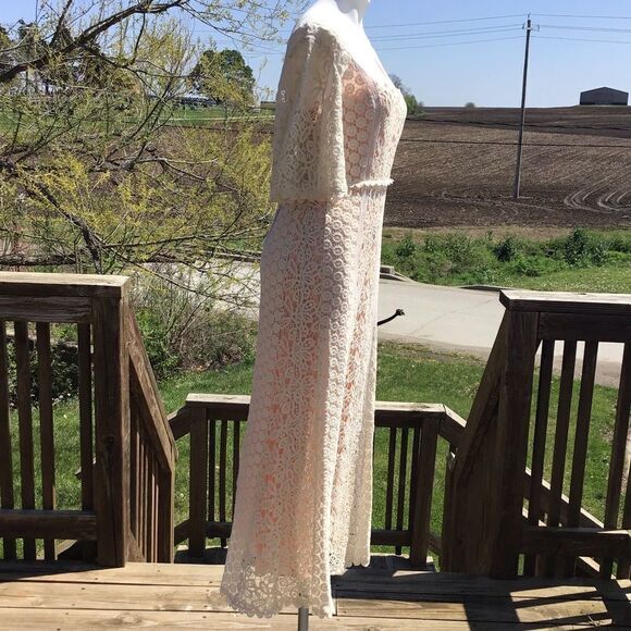 BCBGMaxAzria Crochet Bohemian Off-White With Orange Lining Style Maxi Dress Sz 6 - Picture 5 of 15